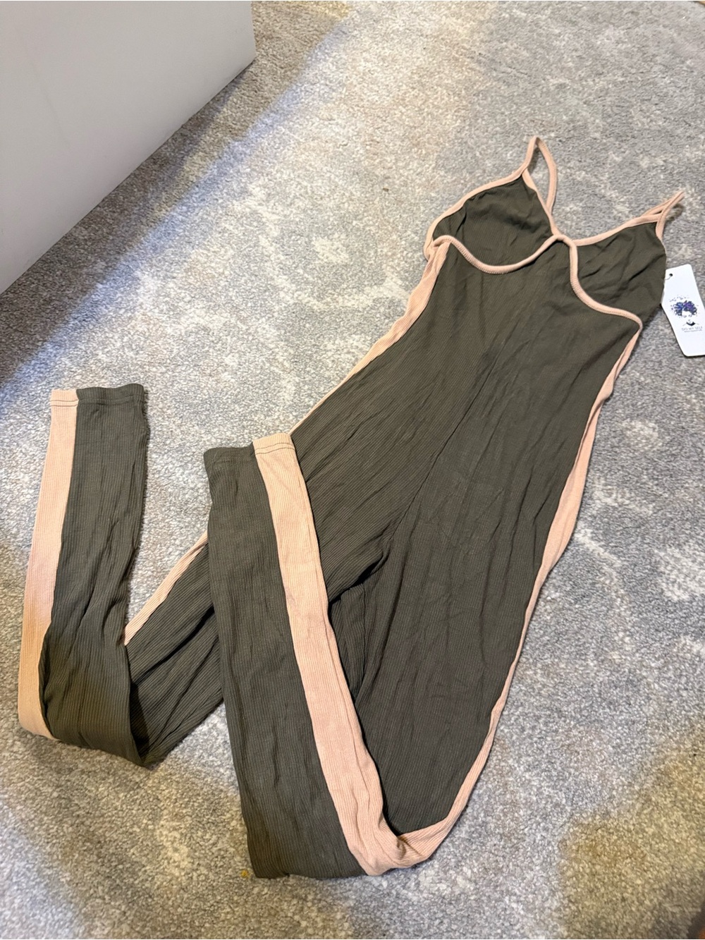 Ribbed Olive & Blush Slip Jumpsuit